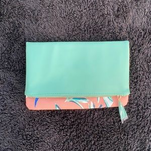 RACHEL PALLY Mint Green & Peach Tropical Print Reversible Foldover Clutch NWOT